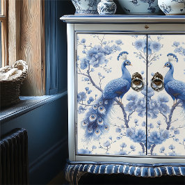 Links Blumenzweige Blaue Pfauendecke Seidenpapier