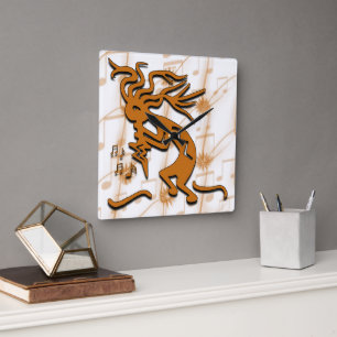 Links Einfassung Kokopelli mit musikalischen Quadratische Wanduhr