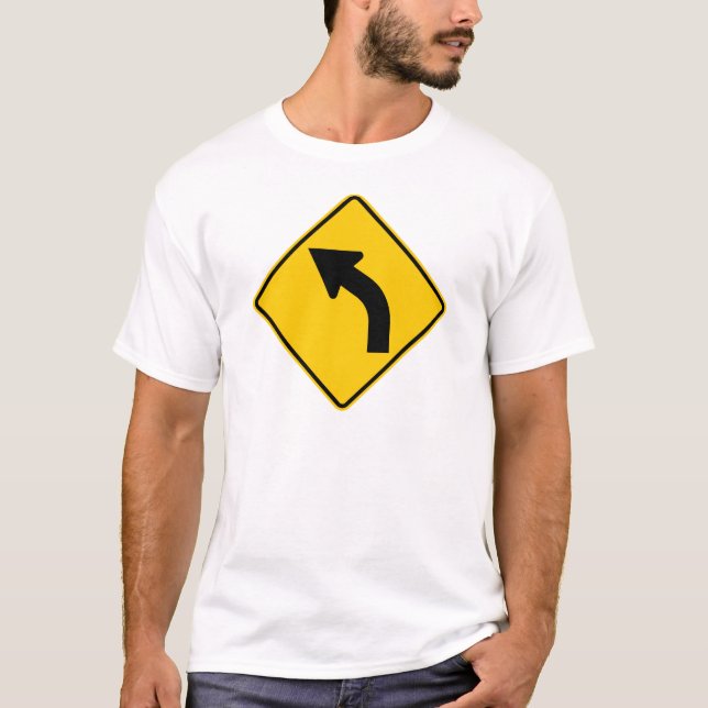 Links Kurven-voran Landstraßen-Zeichen T-Shirt (Vorderseite)