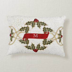 Links von Holly und Berries mit Monogram Zierkissen