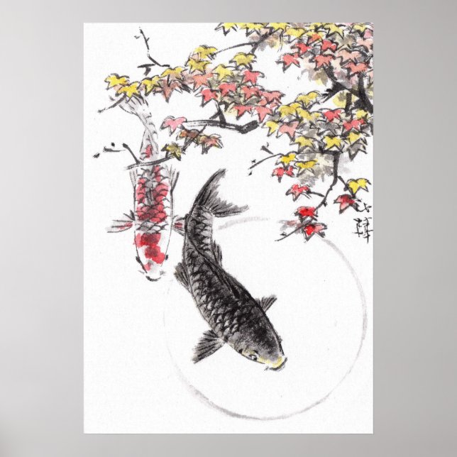 LinLi Chinesische Aquarellkunst Print - KOI Fisch  Poster (Vorne)