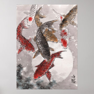 LinLi chinesischer Aquarell-Kunst-Druck - KOI Poster
