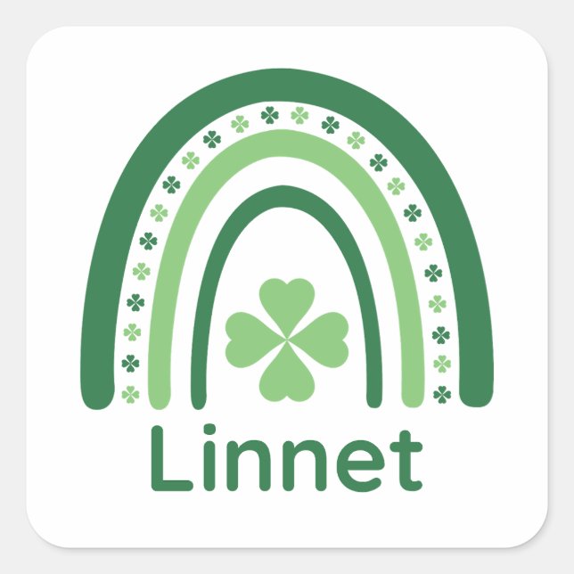 Linnet Name Clover Boho Rainbow Quadratischer Aufkleber (Vorderseite)