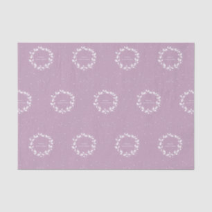 Lino Print Mauve + White Christmas Holly Wreath Seidenpapier