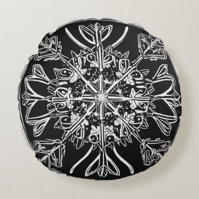 Linocut Art Round Coussin (Devant)