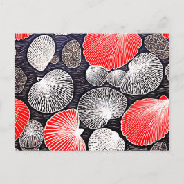 Linocut der Scallop-Muscheln am Strand Postkarte