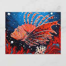 Linocut eines Limonfisches im Korallenriff Postkarte