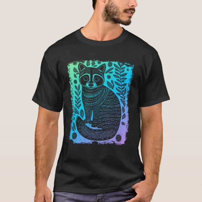Linocut Folk Animal Floral T-Shirt (Vorderseite)