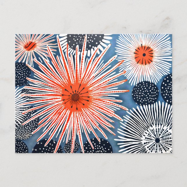 Linocut von Verschiedenem Meer Urchins auf einem b Postkarte (Vorderseite)