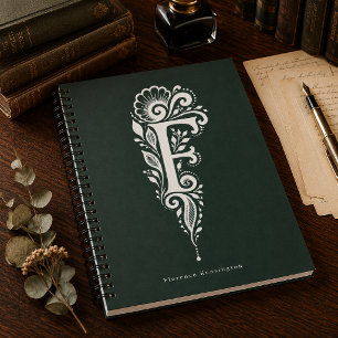Linolschnitt-Buchstabe F Botanisches Monogramm-Not Notizblock
