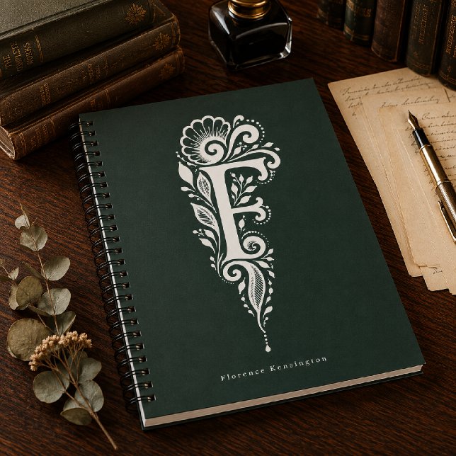 Linolschnitt-Buchstabe F Botanisches Monogramm-Not Notizblock (Von Creator hochgeladen)