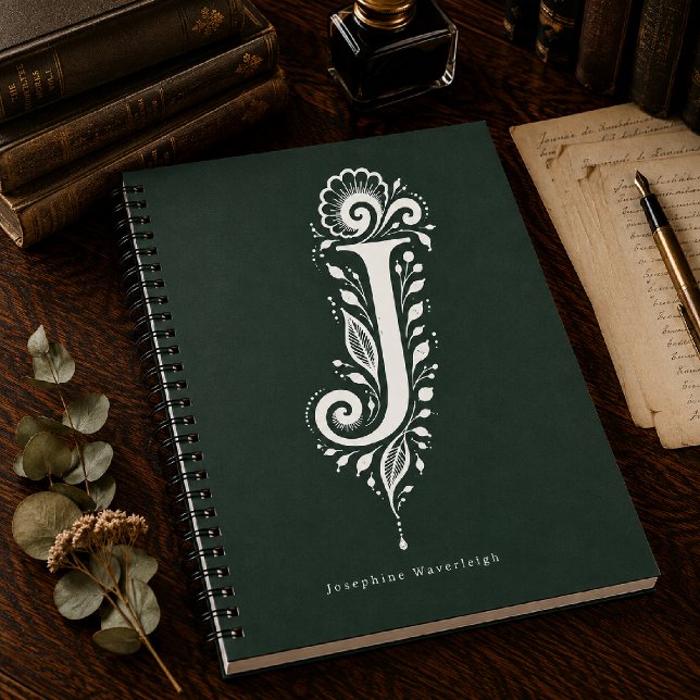 Linolschnitt-Buchstabe J Botanisches Monogramm Not Notizblock (Von Creator hochgeladen)