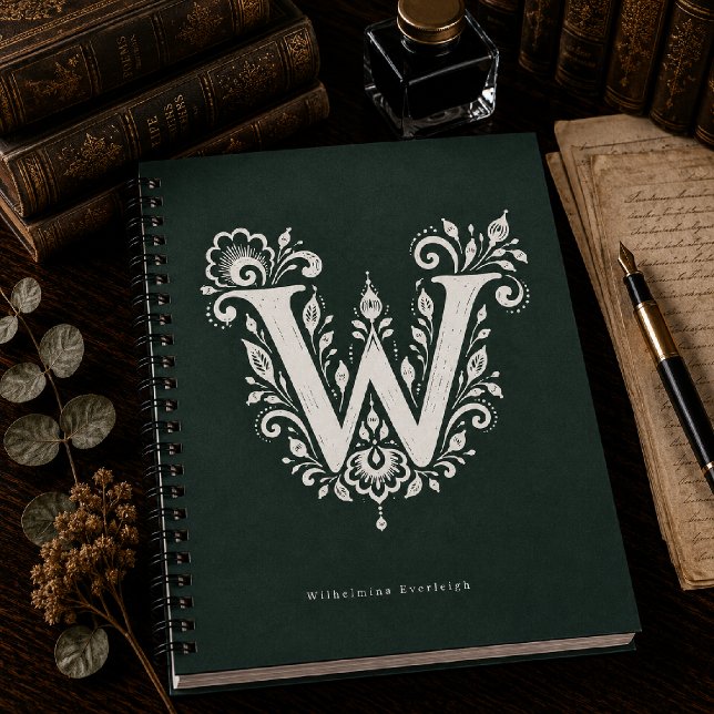 Linolschnitt-Buchstabe W Botanisches Monogramm-Not Notizblock (Von Creator hochgeladen)