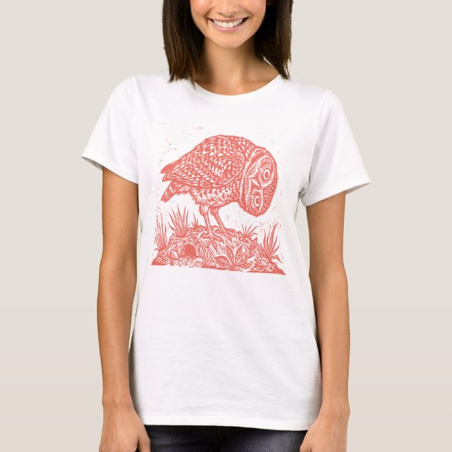 Linolschnitt Eule. T-Shirt (Vorderseite)