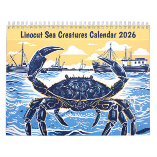 Linolschnitt-Kalender Meereskreaturen 2026 Kalender