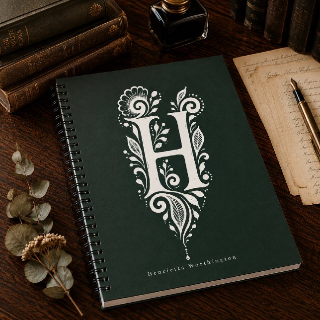 Linolschnitt-Notizbuch mit botanischem Monogramm B Notizblock (Von Creator hochgeladen)