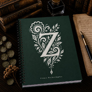 Linolschnitt-Notizbuch mit botanischem Monogramm B Notizblock