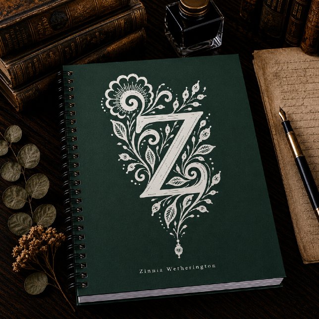 Linolschnitt-Notizbuch mit botanischem Monogramm B Notizblock (Von Creator hochgeladen)