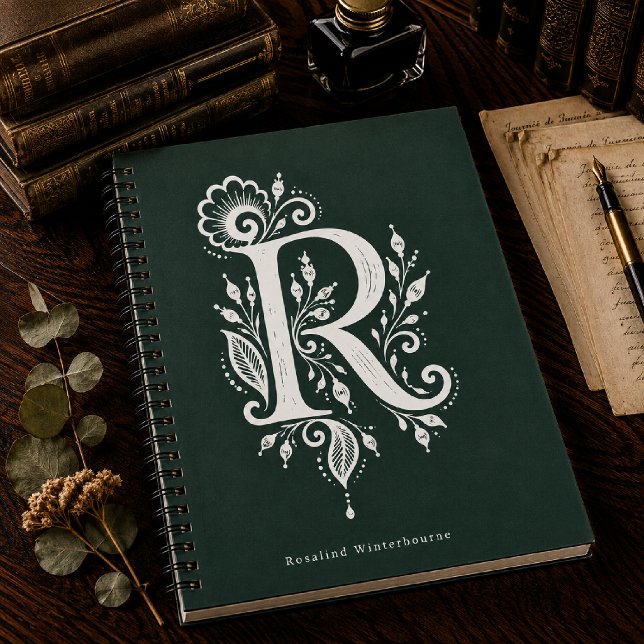 Linolschnitt-Notizbuch mit botanischem Monogramm B Notizblock (Von Creator hochgeladen)