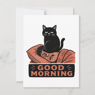 Linolschnitt Sarkastische schwarze Katze Guten Mor Dankeskarte