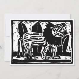 Linoschnitt aus schwarzem und weißem Roaring Lion Feiertagskarte