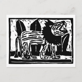 Linoschnitt aus schwarzem und weißem Roaring Lion Feiertagspostkarte