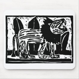 Linoschnitt aus schwarzem und weißem Roaring Lion Mousepad