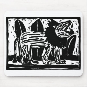Linoschnitt aus schwarzem und weißem Roaring Lion Mousepad