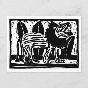 Linoschnitt aus schwarzem und weißem Roaring Lion Postkarte