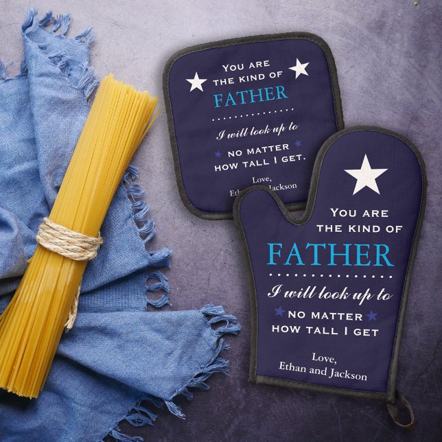 Linsengeschenk für Vater Ofenhandschuh & Topflappen-Set (Pot holder and oven mitt Gather's Day or Dad's Birthday gift with sentimental quote)