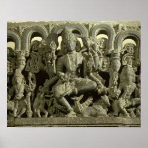 Lintel depicting The Trinity: Siva, Brahma and Vis Poster