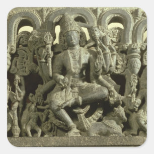 Lintel, der die Dreiheit darstellt: Siva, Brahma Quadratischer Aufkleber
