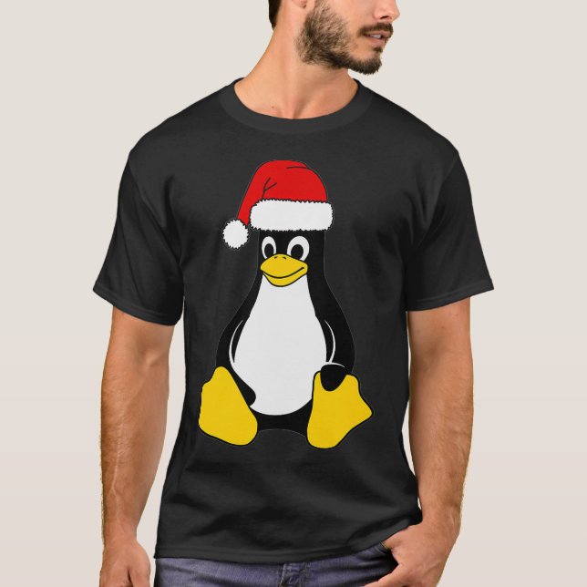 Linu Mascot Tu der Pinguin Weihnachtsmannmütze Ner T-Shirt (Vorderseite)