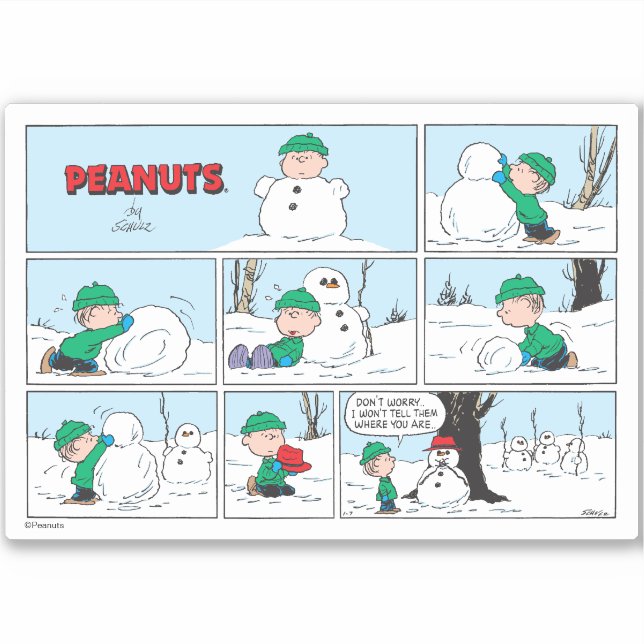 Linus baut einen Schneemann Aufkleber (Vorderseite)