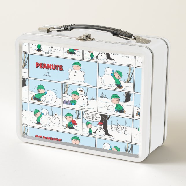 Linus baut einen Schneemann Metall Brotdose (Vorderseite)