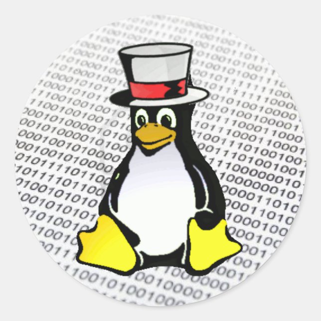 Linux Logo Tux Pinguin Top Hat Binary Ubuntu Runder Aufkleber (Vorderseite)