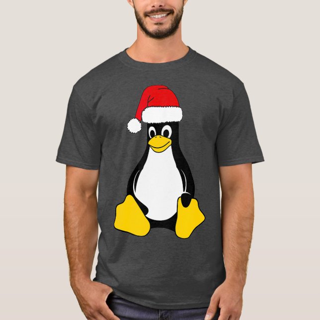 Linux Mascot Tux der Pinguin Weihnachtsmannmütze N T-Shirt (Vorderseite)