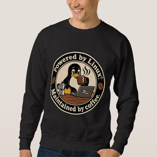 Linux Pinguin Tux und Kaffee Sweatshirt (Vorderseite)