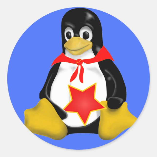 LINUX TUX COMMUNIST PARTISAN RUNDER AUFKLEBER (Vorderseite)