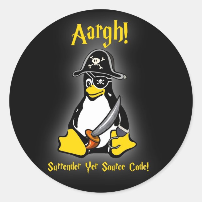 Linux Tux Pinguin Pirate Sticker Black Ubuntu etc. (Vorderseite)