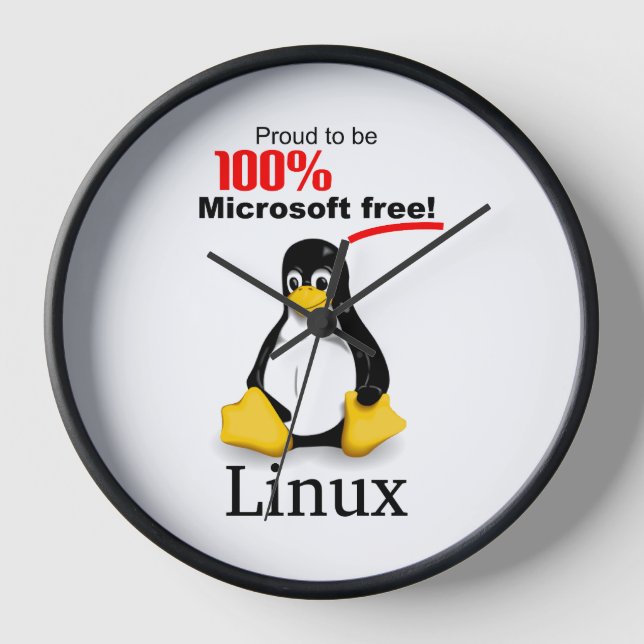 Linux Wall Clock mit Black Trim - Microsoft Free Uhr (Vorderseite)