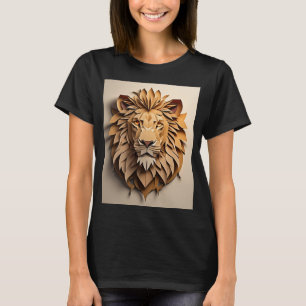 Lion 3D Paper Art Design T - Shirt