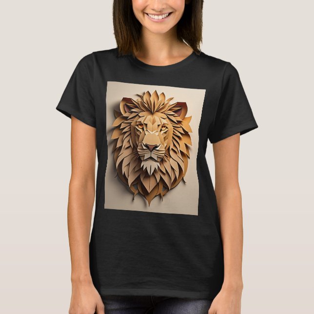 Lion 3D Paper Art Design T - Shirt (Vorderseite)