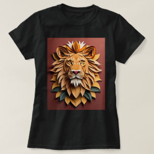 Lion 3D Paper Art Design T - Shirt