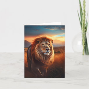 Lion africain majestueux au coucher de soleil sur