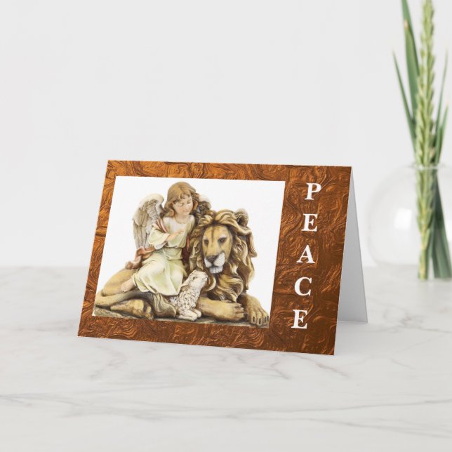 Lion, Agneau, Carte de Noël Angel Peace (Devant)