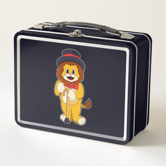 Lion als Gentleman mit Hat Metall Brotdose (Vorderseite)