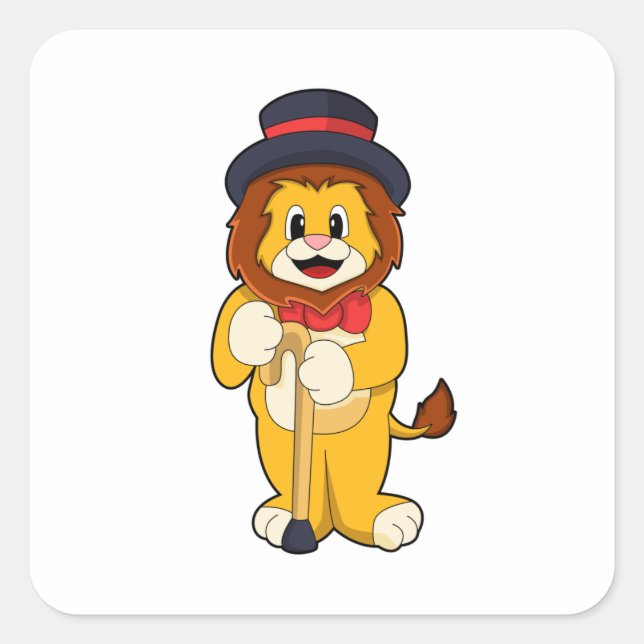 Lion als Gentleman mit Hat Quadratischer Aufkleber (Vorderseite)