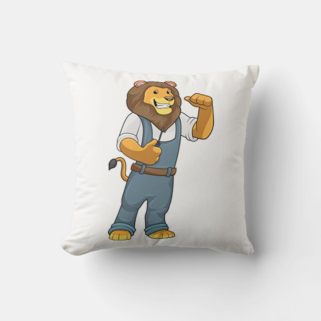 Lion als Handyman Schraubenzieher Kissen (Vorderseite)