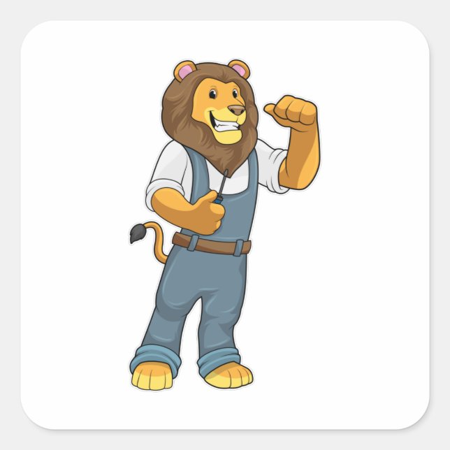 Lion als Handyman Schraubenzieher Quadratischer Aufkleber (Vorderseite)